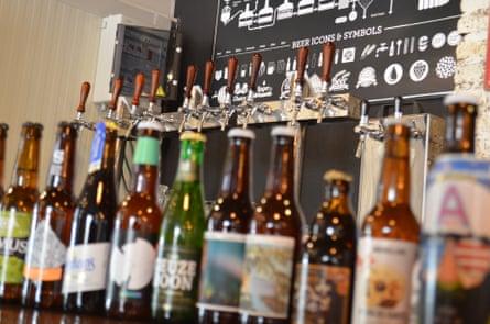 Craft beer bottle on the bar at El Fermentador, Granada, Spain