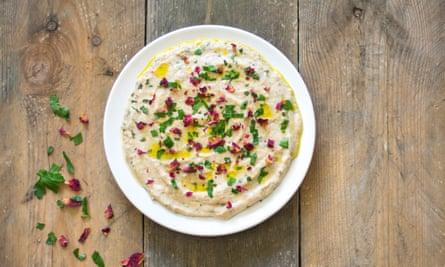 Hummus On Wooden Table